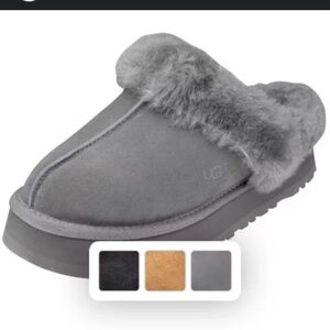 UGG platform Gray Fur-Lined Slippers DISQUETTE